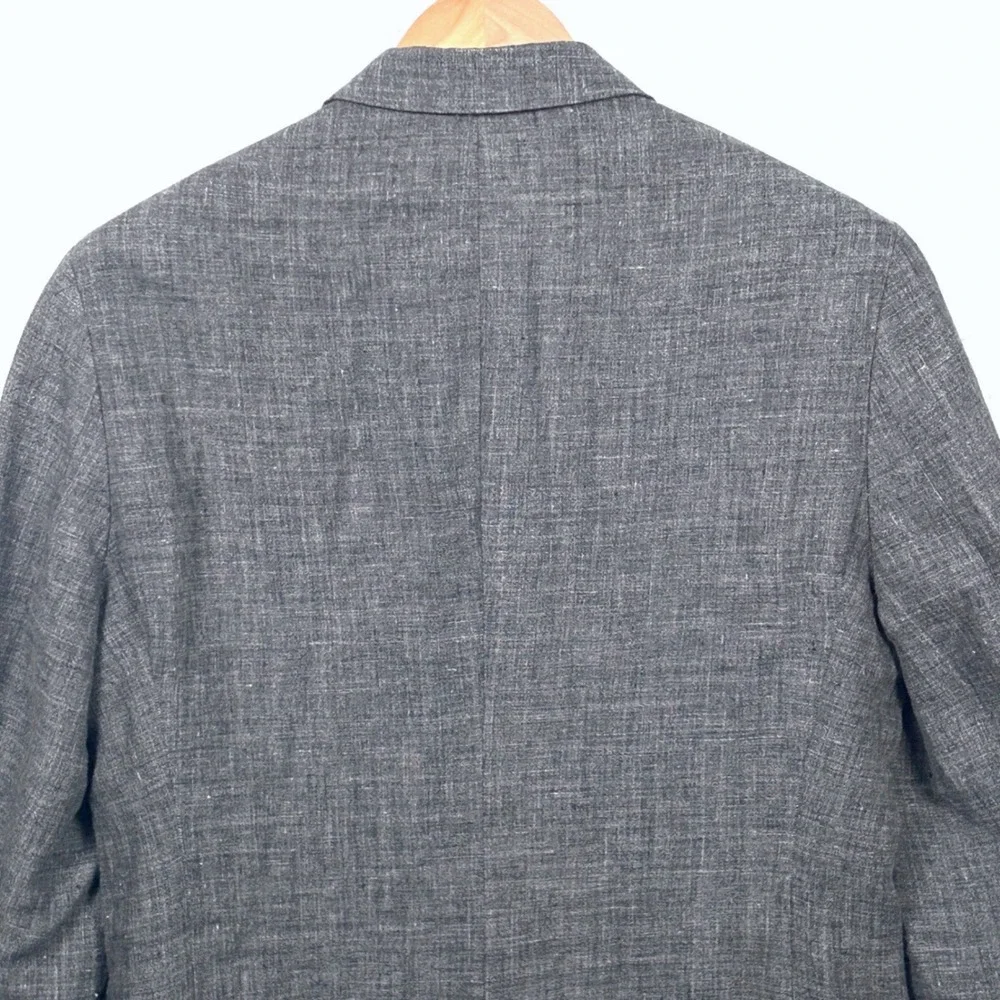 Banana Republic Slim Fit 100% Linen Blazer Men 40L Gray Sport Coat Wedding Guest